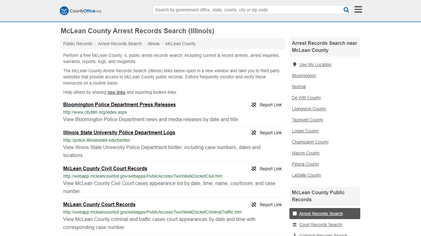 McLean County Arrest Records Search (Illinois) - County Office